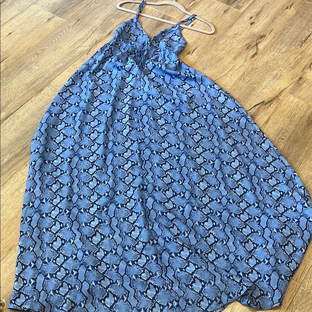 L'AGENCE Blue and White Snake Print Dress